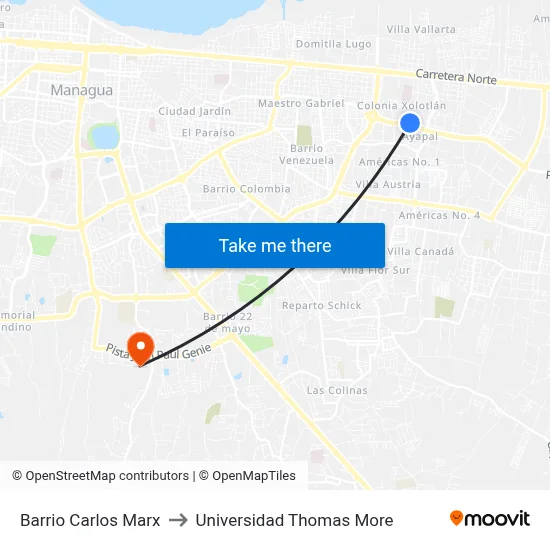 Barrio Carlos Marx to Universidad Thomas More map
