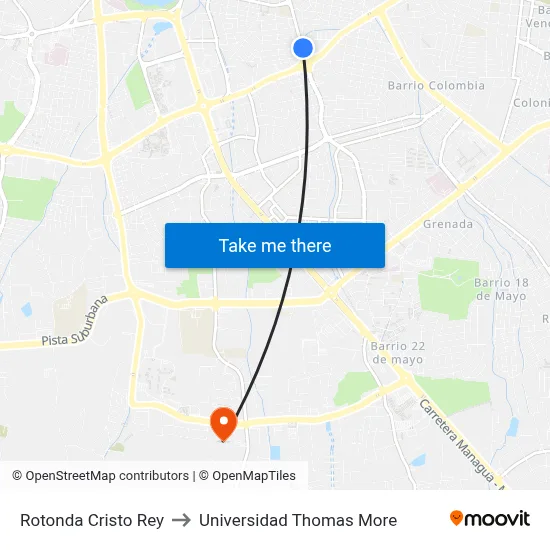 Rotonda Cristo Rey to Universidad Thomas More map