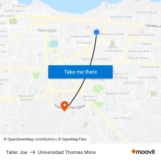 Taller Joe to Universidad Thomas More map