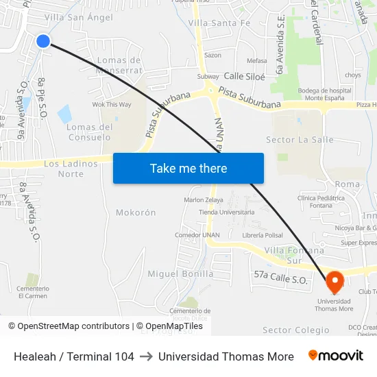 Healeah / Terminal 104 to Universidad Thomas More map