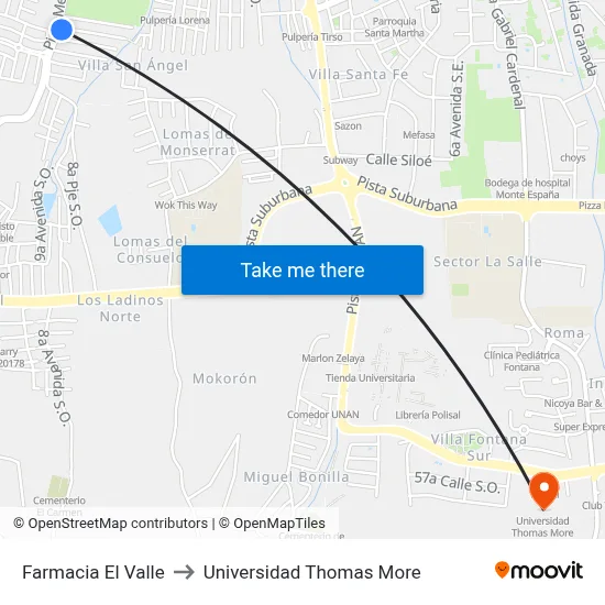 Farmacia El Valle to Universidad Thomas More map