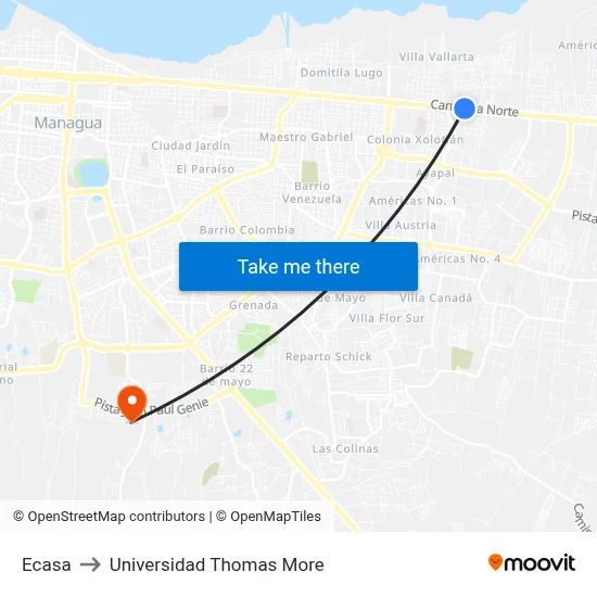 Ecasa to Universidad Thomas More map