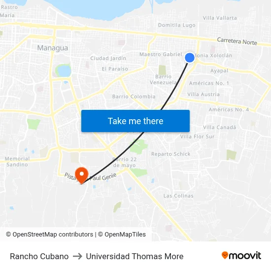 Rancho Cubano to Universidad Thomas More map