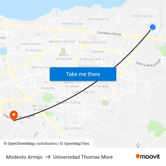 Modesto Armijo to Universidad Thomas More map