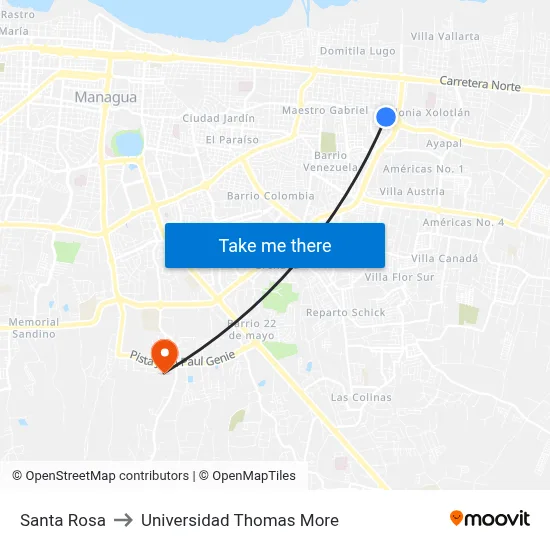 Santa Rosa to Universidad Thomas More map