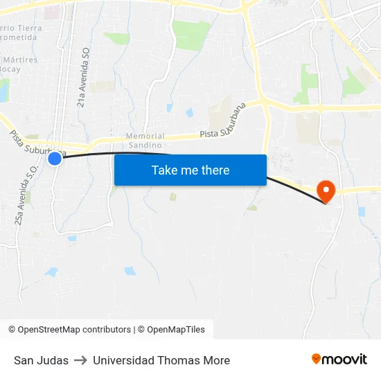 San Judas to Universidad Thomas More map