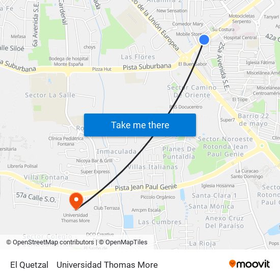 El Quetzal to Universidad Thomas More map