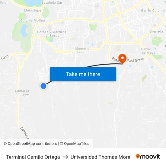 Terminal Camilo Ortega to Universidad Thomas More map