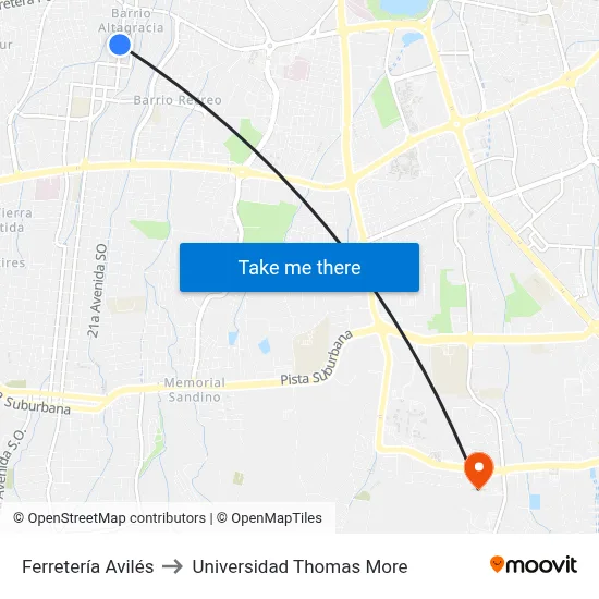 Ferretería Avilés to Universidad Thomas More map