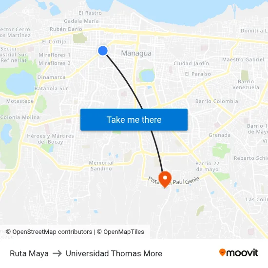 Ruta Maya to Universidad Thomas More map