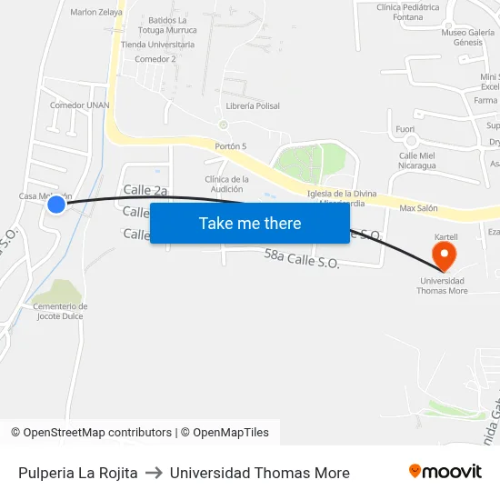 Pulperia La Rojita to Universidad Thomas More map