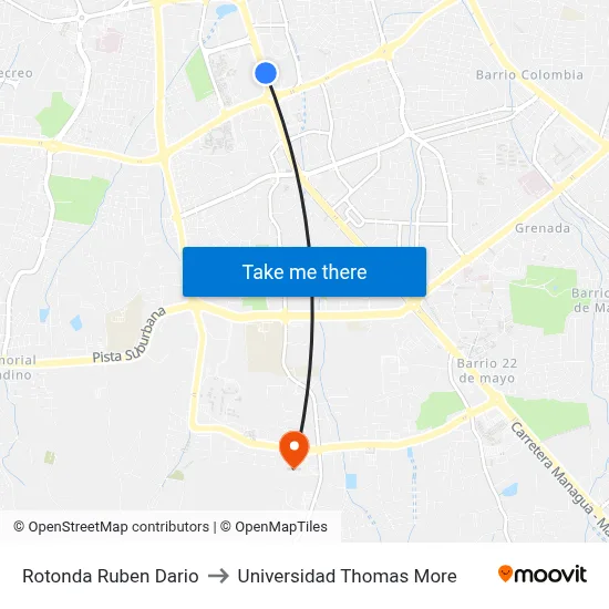 Rotonda Ruben Dario to Universidad Thomas More map