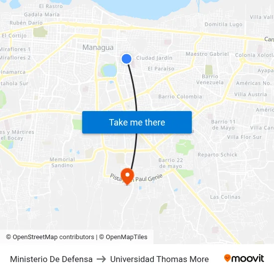 Ministerio De Defensa to Universidad Thomas More map