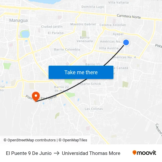 El Puente 9 De Junio to Universidad Thomas More map