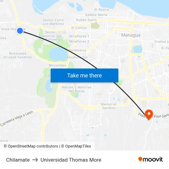 Chilamate to Universidad Thomas More map