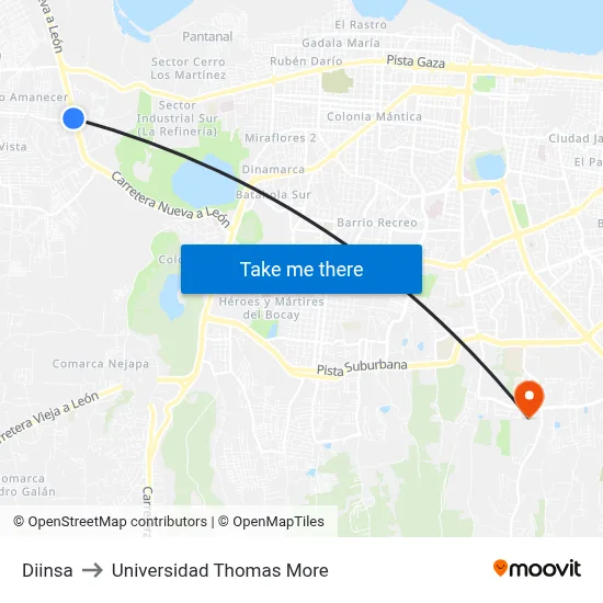 Diinsa to Universidad Thomas More map