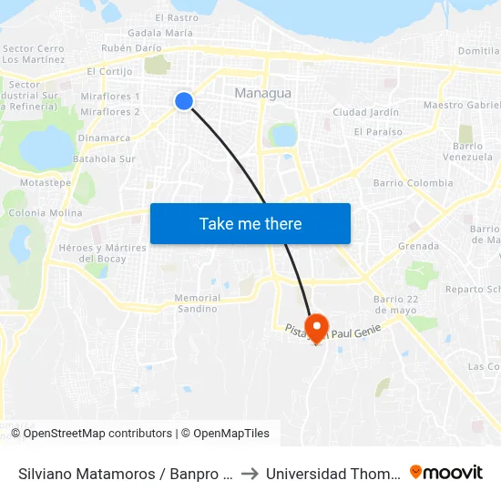 Silviano Matamoros / Banpro Las Palmas to Universidad Thomas More map