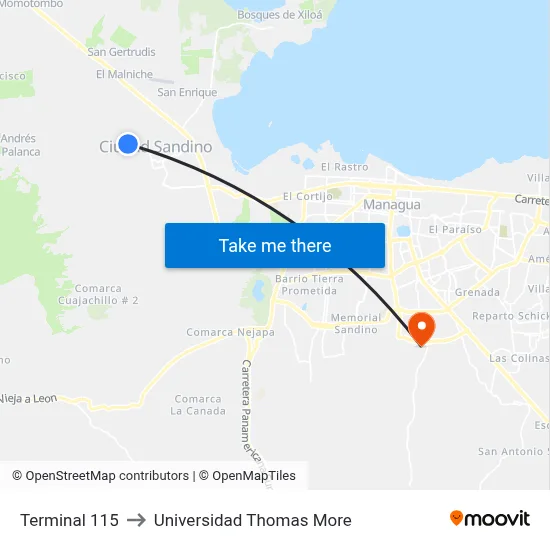 Terminal 115 to Universidad Thomas More map
