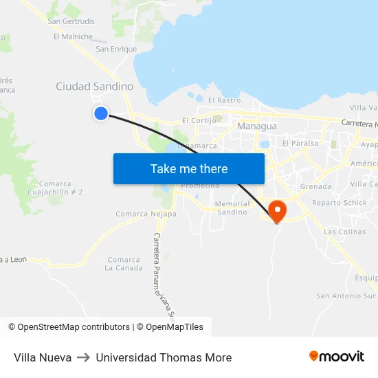 Villa Nueva to Universidad Thomas More map