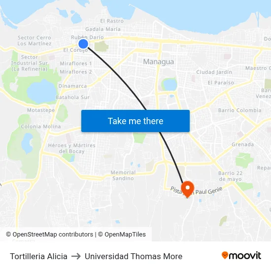 Tortilleria Alicia to Universidad Thomas More map