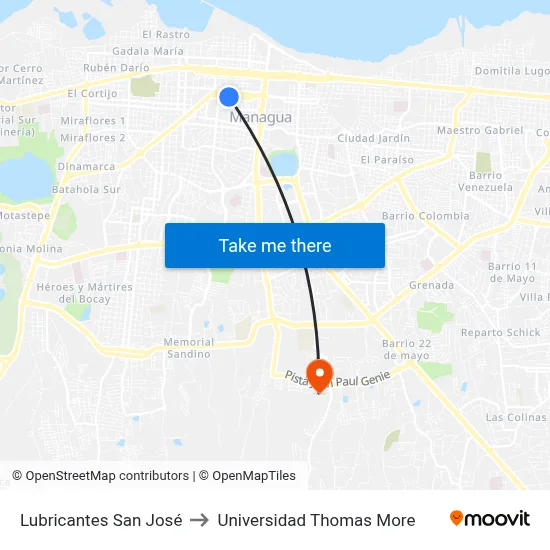 Lubricantes San José to Universidad Thomas More map