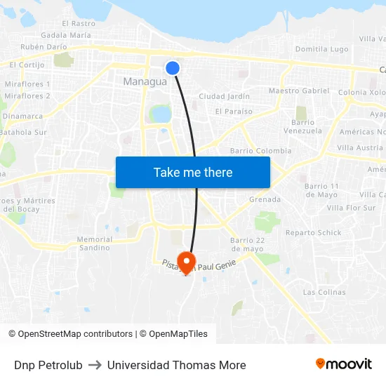 Dnp Petrolub to Universidad Thomas More map