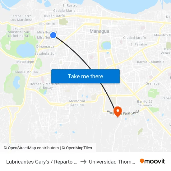 Lubricantes Gary's / Reparto Miraflores to Universidad Thomas More map