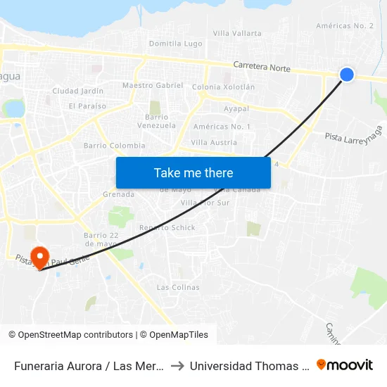 Funeraria Aurora / Las Mercedes to Universidad Thomas More map