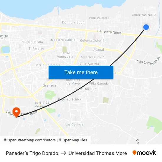 Panadería Trigo Dorado to Universidad Thomas More map