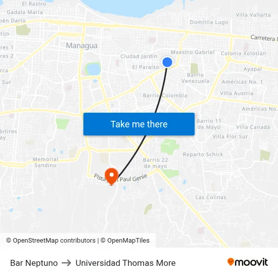 Bar Neptuno to Universidad Thomas More map