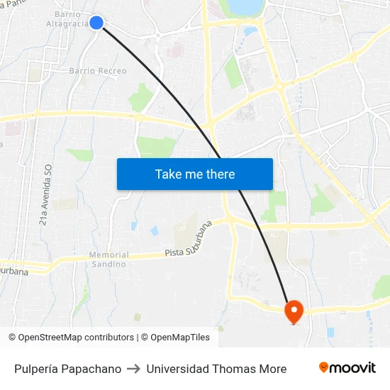 Pulpería Papachano to Universidad Thomas More map