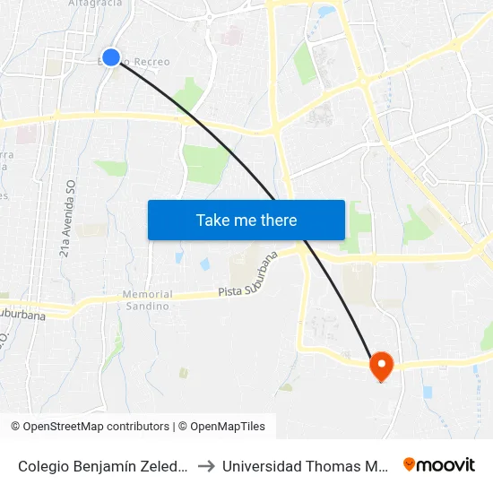 Colegio Benjamín Zeledón to Universidad Thomas More map
