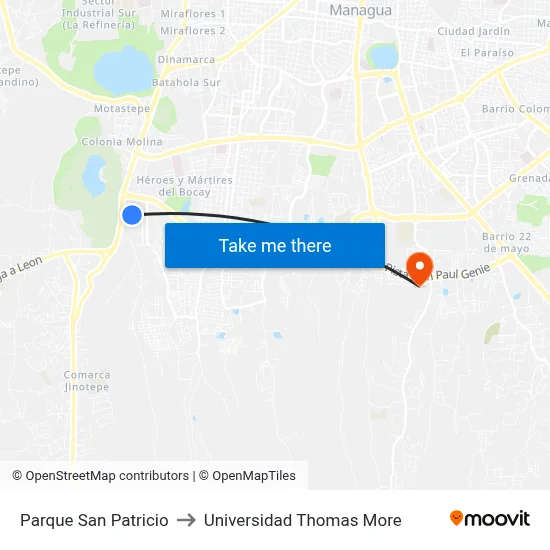 Parque San Patricio to Universidad Thomas More map