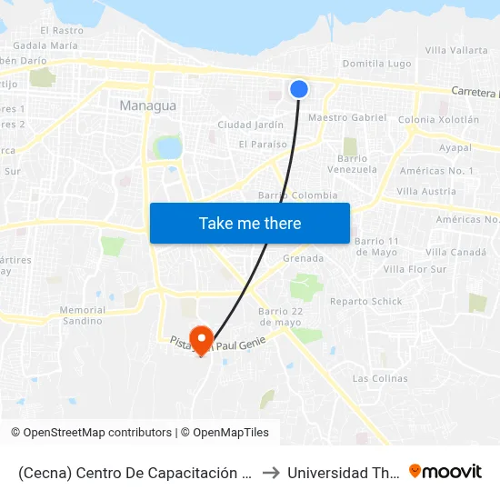 (Cecna) Centro De Capacitación Nicaragüense Alemán to Universidad Thomas More map