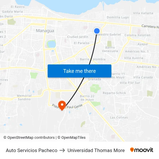 Auto Servicios Pacheco to Universidad Thomas More map
