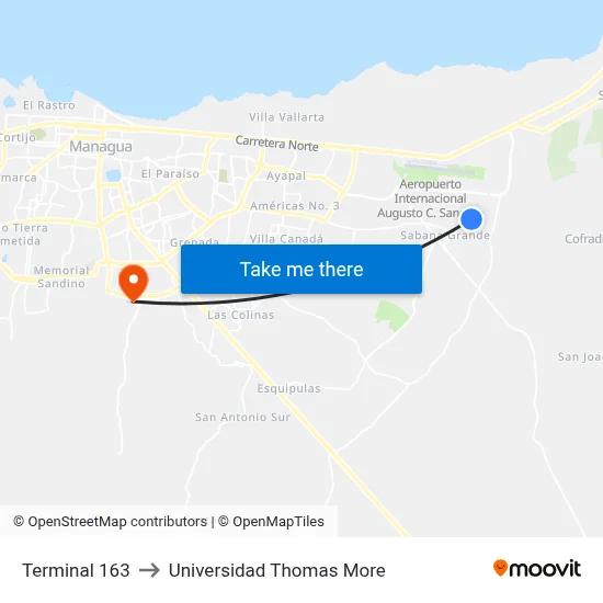 Terminal 163 to Universidad Thomas More map