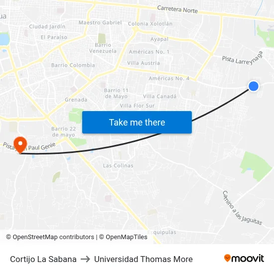 Cortijo La Sabana to Universidad Thomas More map