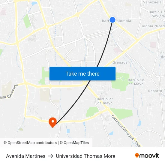 Avenida Martines to Universidad Thomas More map
