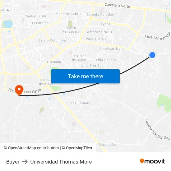 Bayer to Universidad Thomas More map