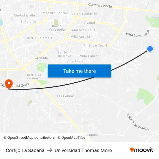 Cortijo La Sabana to Universidad Thomas More map
