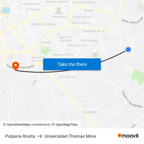 Pulpería Rosita to Universidad Thomas More map