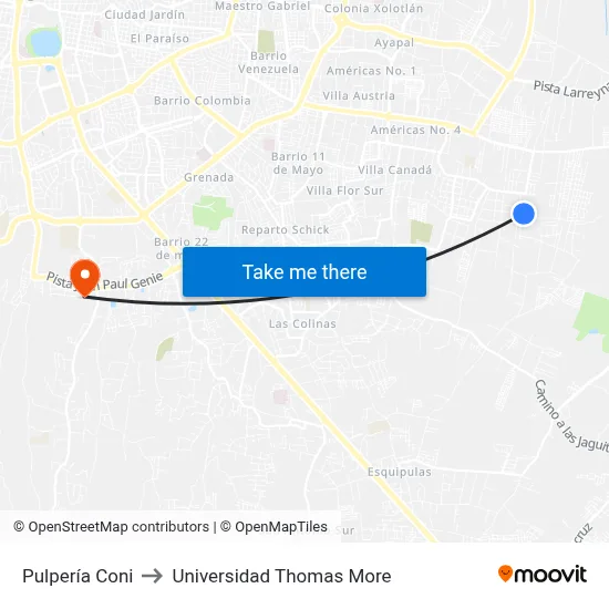 Pulpería Coni to Universidad Thomas More map