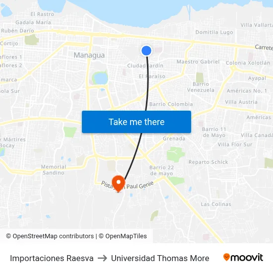 Importaciones Raesva to Universidad Thomas More map