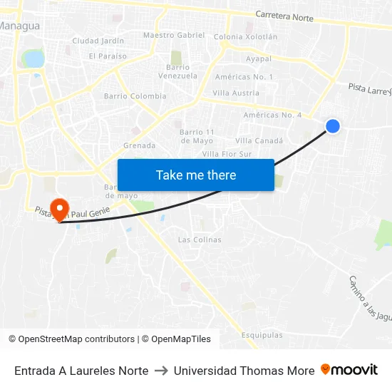 Entrada A Laureles Norte to Universidad Thomas More map