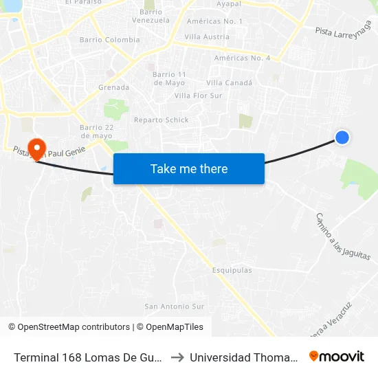 Terminal 168 Lomas De Guadalupe to Universidad Thomas More map