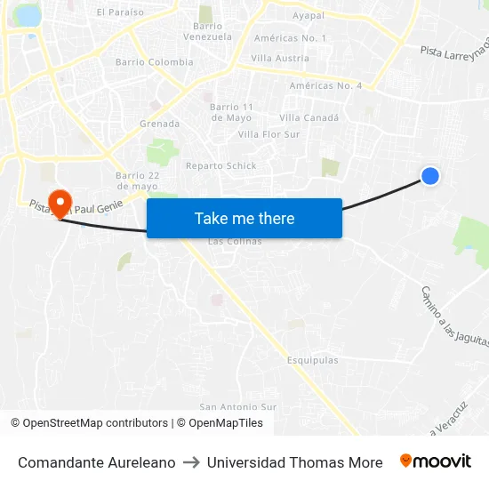 Comandante Aureleano to Universidad Thomas More map