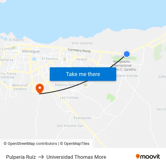 Pulpería Ruíz to Universidad Thomas More map