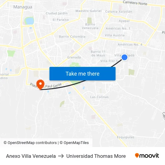 Anexo Villa Venezuela to Universidad Thomas More map