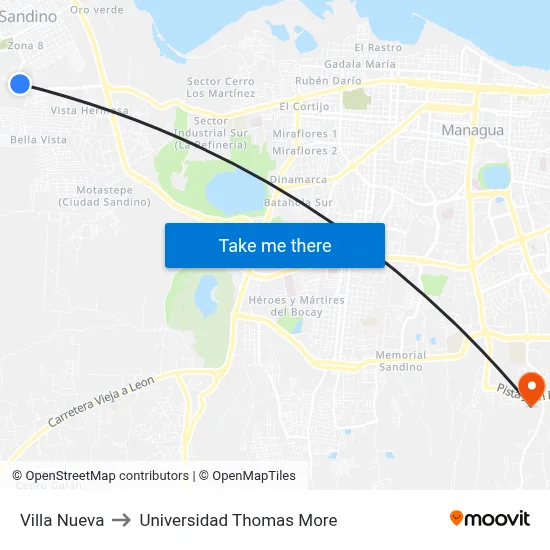 Villa Nueva to Universidad Thomas More map