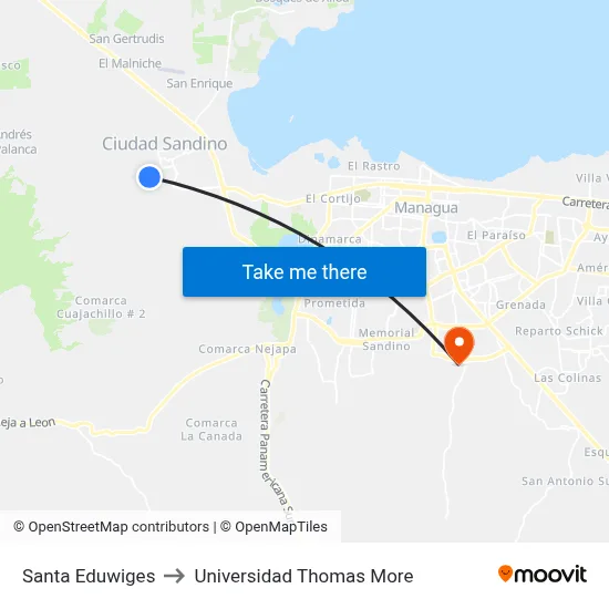 Santa Eduwiges to Universidad Thomas More map